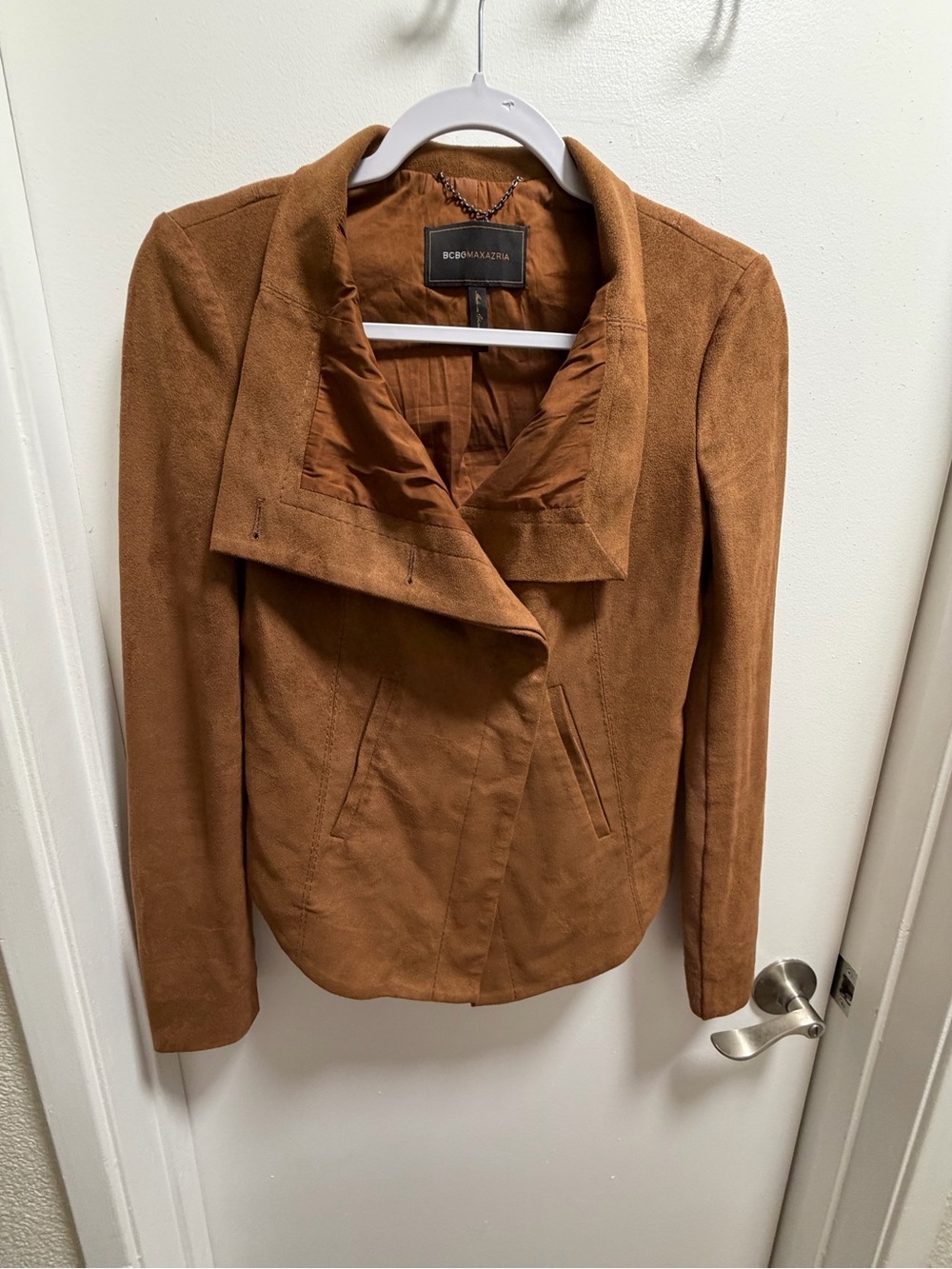 BCBGMAXAZRIA Brown Suede Draped Jacket XXS